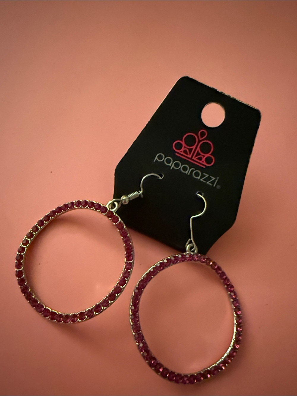 paparazzi Hot Pink Crystal Hoop Earrings - Picture 1 of 1